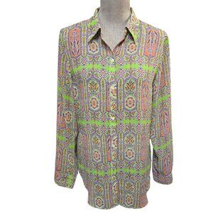 Chaps Women's Large Green Multi Color Long Sleeve Top NWOT
